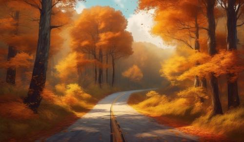 Forest in autumn and road