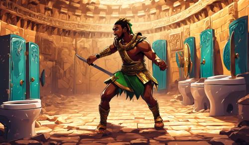 jamaican guy fightng skibidi toilets in a gladiator arena