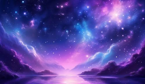 Imagine a dark, starry sky with a mesmerizing nebula at its center. The background features a gradient of deep blues and purples, with subtle hints of pink and white, creating a sense of depth and wonder. The stars are scattered, some twinkling slightly, adding a soft and calming effect.