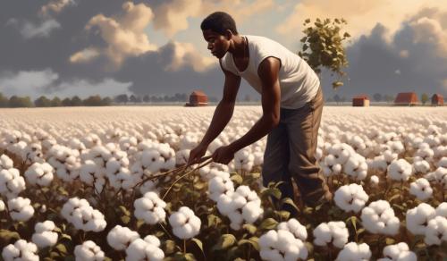 Black guy picking cotton on farm