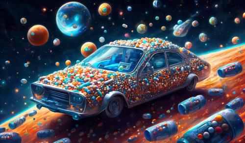 Car in space filled with pills