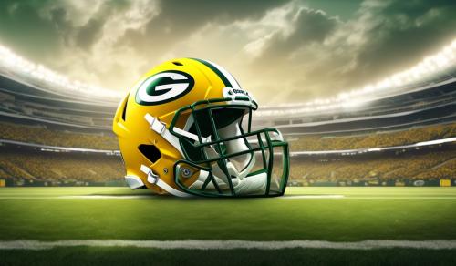 A Green bay Packers helmet on the field and Lambo stadiumin background, 4k UltraHD