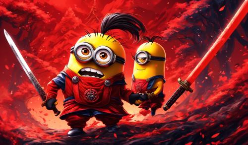 Minion with a red samurai sword