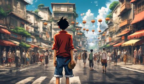 Luffy anime character in middle of a street