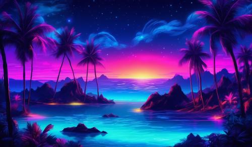 tropical neon lights night sky