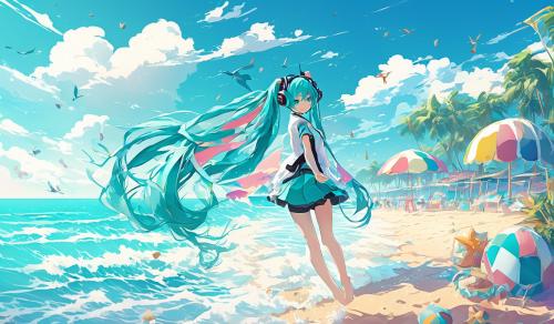 Hatsune miku at the beach