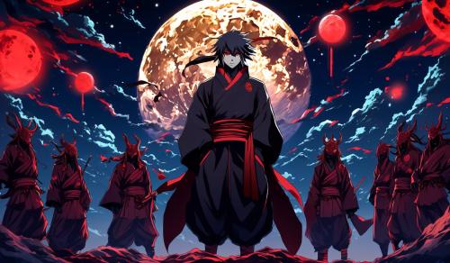 Akatsuki standing beside uppermoon demons 