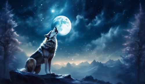 A wolf howling under moonlight 