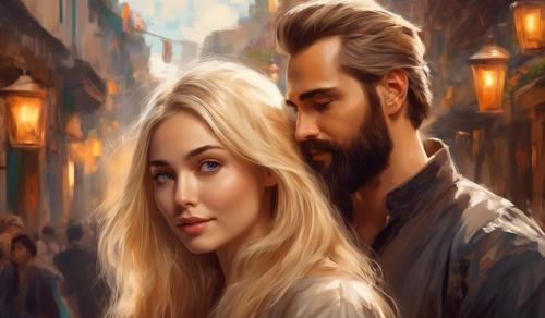 Blonde girl in love with man with beard