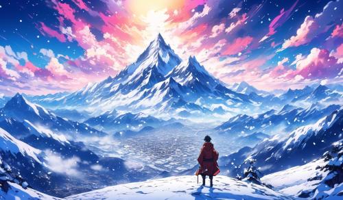 4k snowy mountain lone man anime