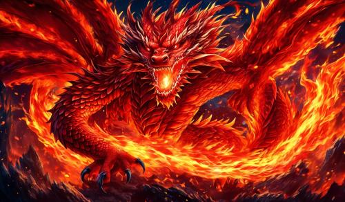 the red dragon in flames