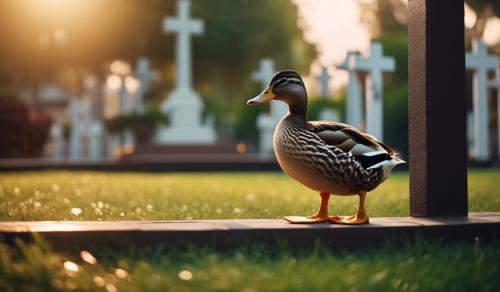 A duck next to the cross