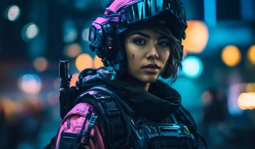 Cute cyberpunk female soldier