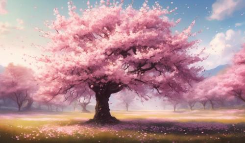 Cherry blossom tree in a field