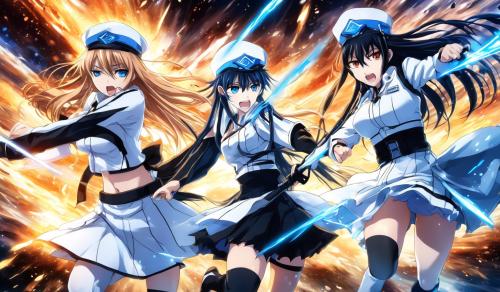 Esdeath and asuna fighting while wearing skirts and crop tops