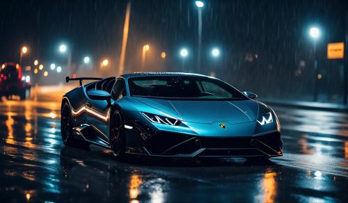 realistic Lamborghini Huracan STO 2023 on a dark wet road