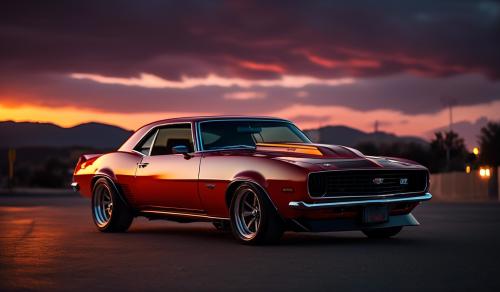 A henasy Camaro exorcist with a sunset background 