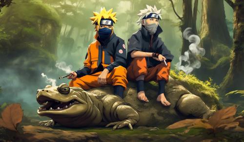 Naruto and snoopdog smoking on a toad