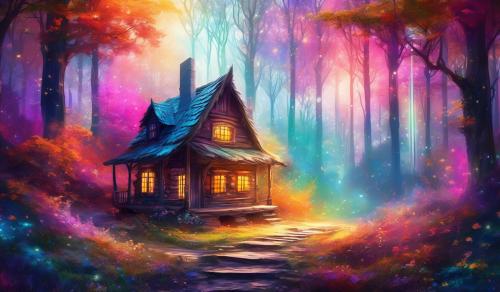 Cabin in colorful woods