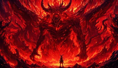 Red demon in hell