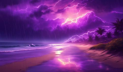 Dream. Like. Purple Rainstorm. Over. A deserted beach. During sunset.