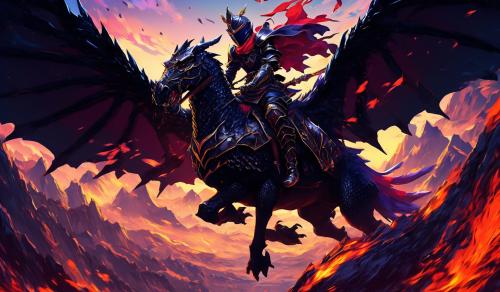 Black knight, riding on the back of a back wyvern