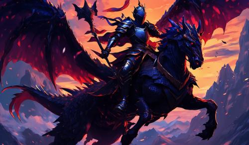 Black knight, riding on the back of a back wyvern