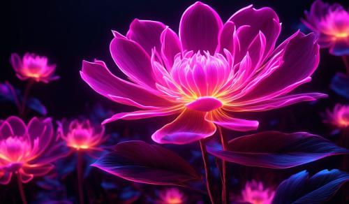 pink glowing neon hd flowers dark background