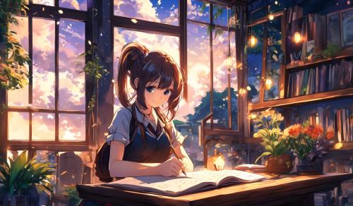 a girl writing a book