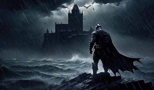 a dark knight kneeling down in the stormy knight after a battle