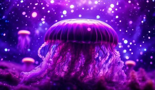 a jellyfish glowing on nebula megicial purple