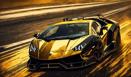 a Lamborghini in golden and black color on racing track