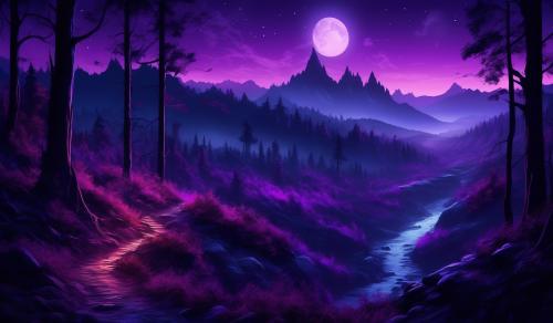 a dark pruple valley in the woods at night