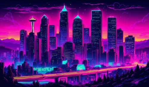 seattle cityscape in neon punk