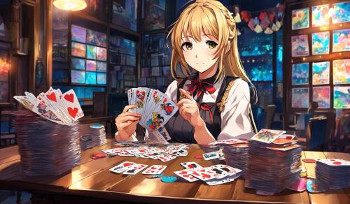 girl sitting down with a table in front her with cards 