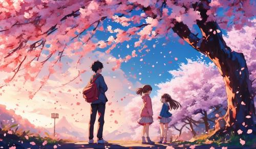 Boy and girl under a Cherry blossom tree 