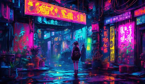 arte digital anime arte de fantasia punk neon 