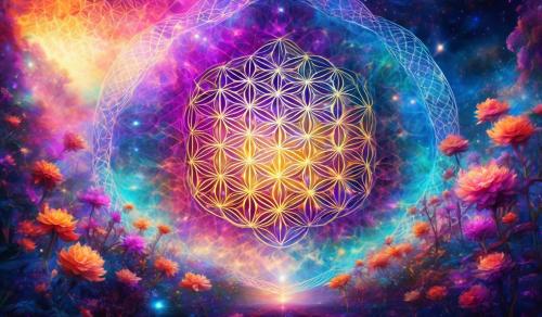 Flower of Life with psychedelic background