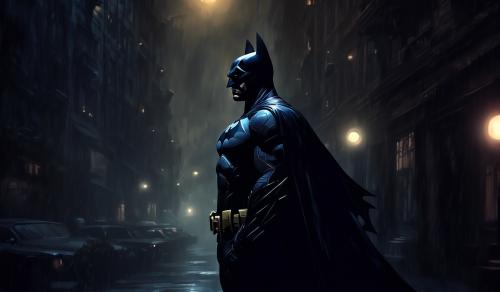 Batman in the shadows with his glowing eye