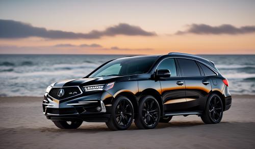 Black with chrome Acura mdx type s 2020 front face at the beach 