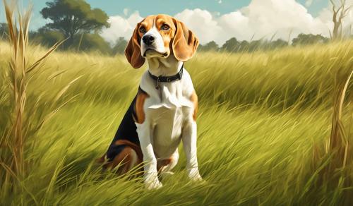 Beagle in a grass field sitting