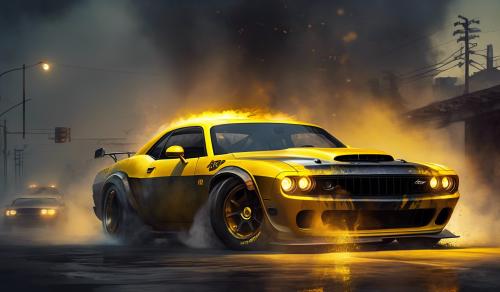 hellcat burnout with yellow headlights