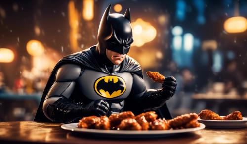 Batman eating chicken wings 