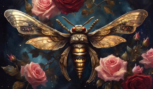 Death's head hawkmoth with brass knuckles and roses