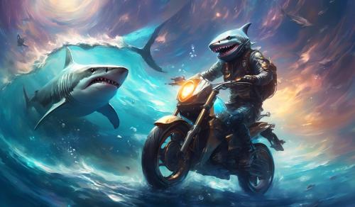 A shark riding a motorcycle 