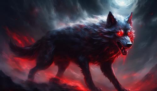 Demonic wolf with red eyes