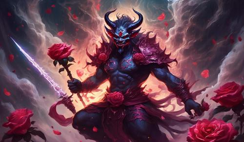 oni demon with daggers and roses