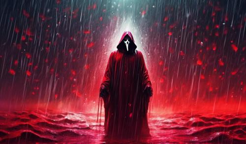 Ghostface standing in raining blood