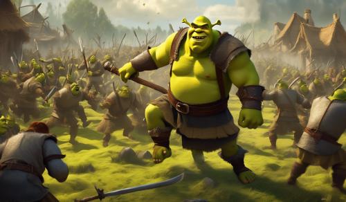 Shrek fighting in a war