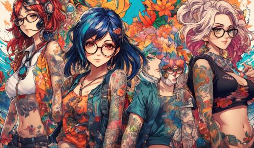 all female, tattoos, and glasses 